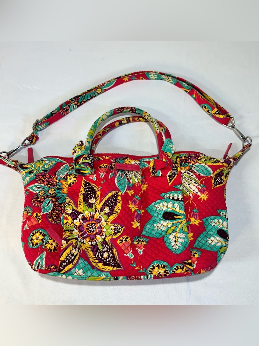 Vera Bradley Hadley Satchel in Rumba Red Floral Quilted Cotton Shoulder Bag